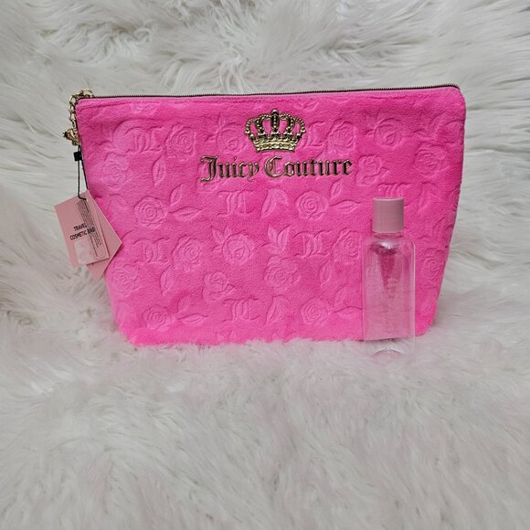Juicy Couture New Floral Embossed Velour Pink Travel Cosmetic Makeup Bag Set - Picture 5 of 10